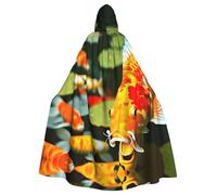 Unisex Halloween Hooded Cloak - Japanese Pretty Koi Fish Full Print Adult Costume Cape for Cosplay, Party, and Themed Events