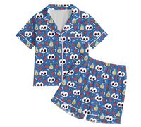 Unisex Halloween Pyjamas 2 Piece Sleepwear Sets Dinosaur Pumpkin Bat Design Polyester Crewneck Winter Nightwear Clothes Jack Skellington Print For Age 5-14 Years Kid Blue
