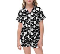 Unisex Halloween Pyjamas Sets Floral Pumpkin Print 2 Piece Sleepwear Jack Skellington Design Age Specific Toddlers Loungewear Set For Holiday Parties Black
