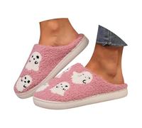 Unisex Halloween Slippers UK 7 Fluffy Slippers for Women Men Warm Cozy Plush Fuzzy Retro Memory Foam Cushion Slip-On Open Back House Mules Shoes for Indoor and Outdoor Halloween_08_Pink
