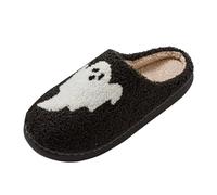 Unisex Halloween Spooky Slippers Plush Memory Foam House Slipper Women Lightweight Slip On Indoor Outdoor Slides Cozy Winter Furry Warm Cotton Slippers (Black, 6)