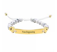 Unisex Handmade Personalized Name Bracelet 6mm White Turquoise Beads Custom Braided Bracelet for Men Women Best Friends Birthday Graduation Gift Y1451 (Gold Plate)