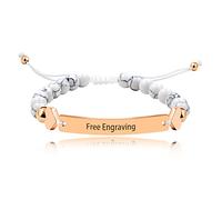 Unisex Handmade Personalized Name Bracelet 6mm White Turquoise Beads Custom Braided Bracelet for Men Women Best Friends Birthday Graduation Gift Y1451 (Rose Gold Plate)