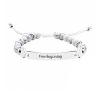 Unisex Handmade Personalized Name Bracelet 6mm White Turquoise Beads Custom Braided Bracelet for Men Women Best Friends Birthday Graduation Gift Y1451 (White Turquoise-White Plate)