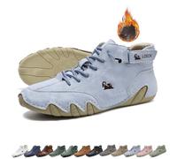 Unisex Handmade Soft Leather High Boots, Beck Shoes Waterproof, Non-Slip Lightweight Breathable Chukka Boots Casual Sneakers for Driving & Hiking Barefoot Shoes(Color:Light blue+Velvet,Size:42 EU)