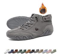 Unisex Handmade Soft Leather High Boots, Beck Shoes Waterproof, Non-Slip Lightweight Breathable Chukka Boots Casual Sneakers for Driving & Hiking Barefoot Shoes(Color:Gray+Velvet,Size:43 EU)