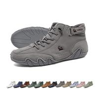 Unisex Handmade Soft Leather High Boots, Beck Shoes Waterproof, Non-Slip Lightweight Breathable Chukka Boots Casual Sneakers for Driving & Hiking Barefoot Shoes(Color:grey,Size:41 EU)