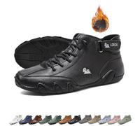 Unisex Handmade Soft Leather High Boots, Beck Shoes Waterproof, Non-Slip Lightweight Breathable Chukka Boots Casual Sneakers for Driving & Hiking Barefoot Shoes(Color:Black+Velvet,Size:41 EU)