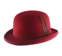 Unisex Hard Top Wool Bowler Hat With Feather Satin Lined Sizes S to XL