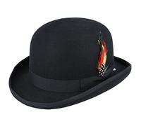 Unisex Hard Top Wool Bowler Hat with Feather Satin Lined Sizes S to XL