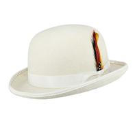 Unisex Hard Top Wool Bowler Hat With Feather Satin Lined Sizes S to XL