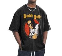 Unisex Holly Singer Buddy T Shirts Vintage wash Tee Shirt Short Sleeve Crew Neck Oversized Cotton Streetwear Cute Graphic Summer Casual Loose Basic Tee Top