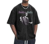 Unisex Holly Singer Buddy T Shirts Vintage wash Tee Shirt Short Sleeve Crew Neck Oversized Cotton Streetwear Cute Graphic Summer Casual Loose Basic Tee Top