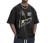 Unisex Holly Singer Buddy T Shirts Vintage wash Tee Shirt Short Sleeve Crew Neck Oversized Cotton Streetwear Cute Graphic Summer Casual Loose Basic Tee Top