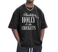 Unisex Holly Singer Buddy T Shirts Vintage wash Tee Shirt Short Sleeve Crew Neck Oversized Cotton Streetwear Cute Graphic Summer Casual Loose Basic Tee Top