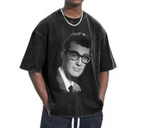 Unisex Holly Singer Buddy T Shirts Vintage wash Tee Shirt Short Sleeve Crew Neck Oversized Cotton Streetwear Cute Graphic Summer Casual Loose Basic Tee Top