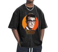 Unisex Holly Singer Buddy T Shirts Vintage wash Tee Shirt Short Sleeve Crew Neck Oversized Cotton Streetwear Cute Graphic Summer Casual Loose Basic Tee Top