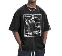 Unisex Holly Singer Buddy T Shirts Vintage wash Tee Shirt Short Sleeve Crew Neck Oversized Cotton Streetwear Cute Graphic Summer Casual Loose Basic Tee Top