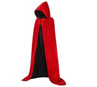 Unisex Hooded Cloak Full Long Velvet Cape for Halloween Cosplay Costumes, Reversible - Red Velvet and Black Satin, XL