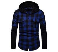 Unisex Hooded Plaid Shirts Button Splice Sweatshirt Long Sleeve Lattice Tops Unisex Padded Shirts Hooded Check Jacket Thick Work Wear Warm Thermal Fleece Fur Lined Top Casual Coat Plus Big