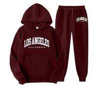 Unisex Hoodie Set, Autumn and Winter City Name Mother Print Hooded Hoodie Two Pieces, Wine #26, XL