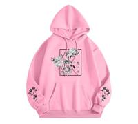 Unisex Hoodie with Rose Graphic in Japan Style - Hoodie with Aesthetic Floral Print | Streetwear Sweatshirt for Men and Women, style_w07 pink, XXL