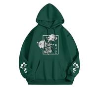 Unisex Hoodie with Rose Graphic in Japan Style - Hoodie with Aesthetic Floral Print | Streetwear Sweatshirt for Men and Women, Style_w04 Green, XL