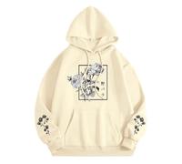 Unisex Hoodie with Rose Graphic in Japan Style - Hoodie with Aesthetic Floral Print | Streetwear Sweatshirt for Men and Women, style_w01 beige, S