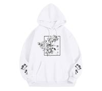 Unisex Hoodie with Rose Graphic in Japan Style - Hoodie with Aesthetic Floral Print | Streetwear Sweatshirt for Men and Women, Style_w10 White, XL