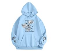 Unisex Hoodie with Rose Graphic in Japan Style - Hoodie with Aesthetic Floral Print | Streetwear Sweatshirt for Men and Women, style_w06 blue, XL