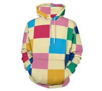 Unisex Hoodies 3D Vintage Plaid Print Pullover Hooded, Rainbow Simple Geometric Long Sleeve Sweatshirt Hoodies, Novelty Streetwear Drawstring with Big Pockets for Men Women XL