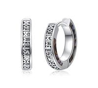 Unisex Hoop Earrings 925 Sterling Silver Ablone Viking Rune Black Earrings Sleeper Earrings Birthday Gifts for Men Women