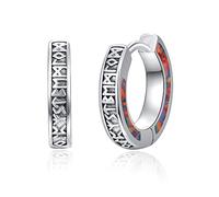 Unisex Hoop Earrings 925 Sterling Silver Black opal Viking Rune Black Earrings Sleeper Earrings Birthday Gifts for Men Women