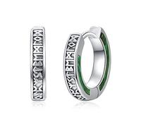 Unisex Hoop Earrings 925 Sterling Silver Malachit Viking Rune Black Earrings Sleeper Earrings Birthday Gifts for Men Women