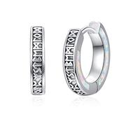 Unisex Hoop Earrings 925 Sterling Silver White Opal Viking Rune Black Earrings Sleeper Earrings Birthday Gifts For Men Women