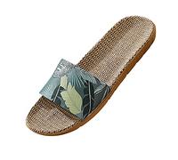Unisex House Slippers, Straw Slippers, Straw Slippers, Slip On Bath Spa, Summer Sandals, Lightweight Shoes, Printed Pattern, Straw Shoes, Elegant and Comfortable Beach Shoes, Green, 39-40