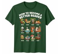 Unisex How to Become A Reader Tshirt Elephant Reading Books Design Animals Studying Tee World Book Day Character Gift Unisex 3XL Bottle Green
