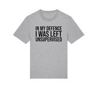 Unisex 'in My Defence I was Left Unsupervised' Slogan T-Shirt, Multiple Colours, S-XXL (UK, Alpha, XL, Regular, Regular, Grey)