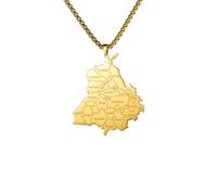 Unisex India Punjab State Map Pendant Necklace for Man Stainless Steel Box Chain Geography Country Necklaces Ethnic Jewelry fashion