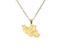 Unisex Iran Map Pendant Necklace for Woman Man Stainless Steel Trendy Country Map Islam Script Necklaces Iranian Ethnic Jewelry fashion