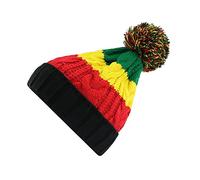 Unisex Jamaica Reggae Beanie Cuff with Pom Pom Long Rasta Slinky Cap Slouchy Baggie Beanie Hat Black