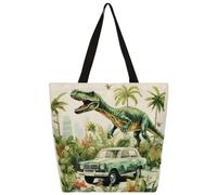 Unisex Jungle Velociraptor Retro Car Reusable Foldable Casual Stylish Grocery Shopping Shoulder Bags Tote Bag For Beach Travel Work School