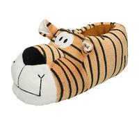 Unisex Junior Flat Novelty Tiger Slippers X2074 - Tan Textile Fabric - UK Size 1-2 Junior - EU Size 33-34 - US Size 2-3