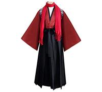 Unisex Kendo Hakama Aikido Japanese Traditional Samurai Kimono Warrior Martial Arts Uniform Pants Outfit, 01-red, Medium