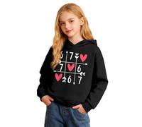 Unisex Kids 67 Hoodies Valentine's Day Heart Print Pullover Funny Six Seven 6 7 Graphic Sweatshirt Casual Long Sleeve Preppy Tops for 2-14 Years Black