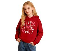Unisex Kids 67 Hoodies Valentine's Day Heart Print Pullover Funny Six Seven 6 7 Graphic Sweatshirt Casual Long Sleeve Preppy Tops for 2-14 Years Red