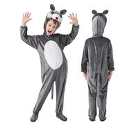 Unisex Kids Animal Costume Onesie Halloween Cosplay One Piece Pajamas Full-Cover Animal Jumpsuits Outfits with Hood Toddler Cute Funny Halloween Costume (Grey, 7-8 Years)