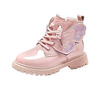 Unisex Kids Boots Lace Up Faux Fur Lined Ankle Boots, Boys' Girls' Boots Winter Warm Snow Rain Cosy Casual Warm Boots Non-Slip School Boots Indoor Outdoor (A09-Pink, 13)