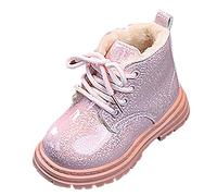 Unisex Kids Boots Lace Up Faux Fur Lined Ankle Boots, Boys' Girls' Boots Winter Warm Snow Rain Cosy Casual Warm Boots Non-Slip School Boots Indoor Outdoor (A01-Pink, 6)