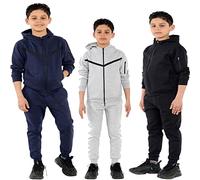 Unisex Kids Boys & Girls Plain Fleece Tracksuit Zip Up Hoodie Bottom Tracksuits-White-11-12